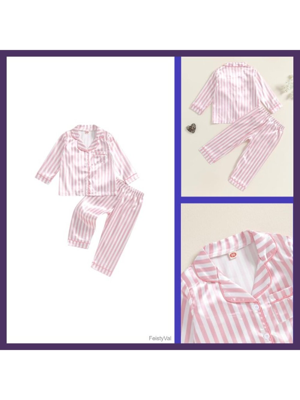 Toddler Girls Satin Silk Pajama Set Long Sleeve Button Down Shirt Pants
